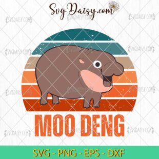 Retro Suset Cute Moo Deng Pygmy Hippo SVG PNG EPS DXF